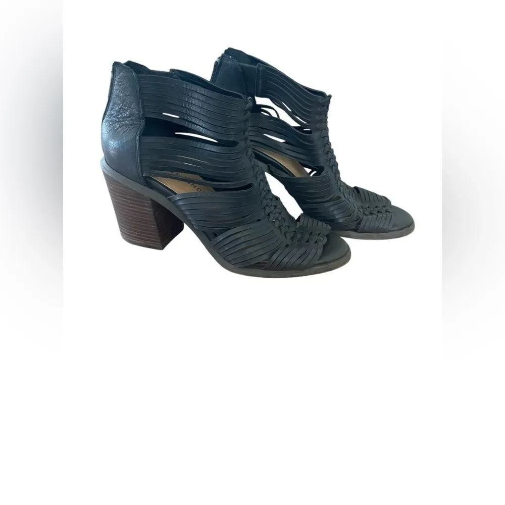 Lucky Brand Black Woven Strappy Heeled Sandals